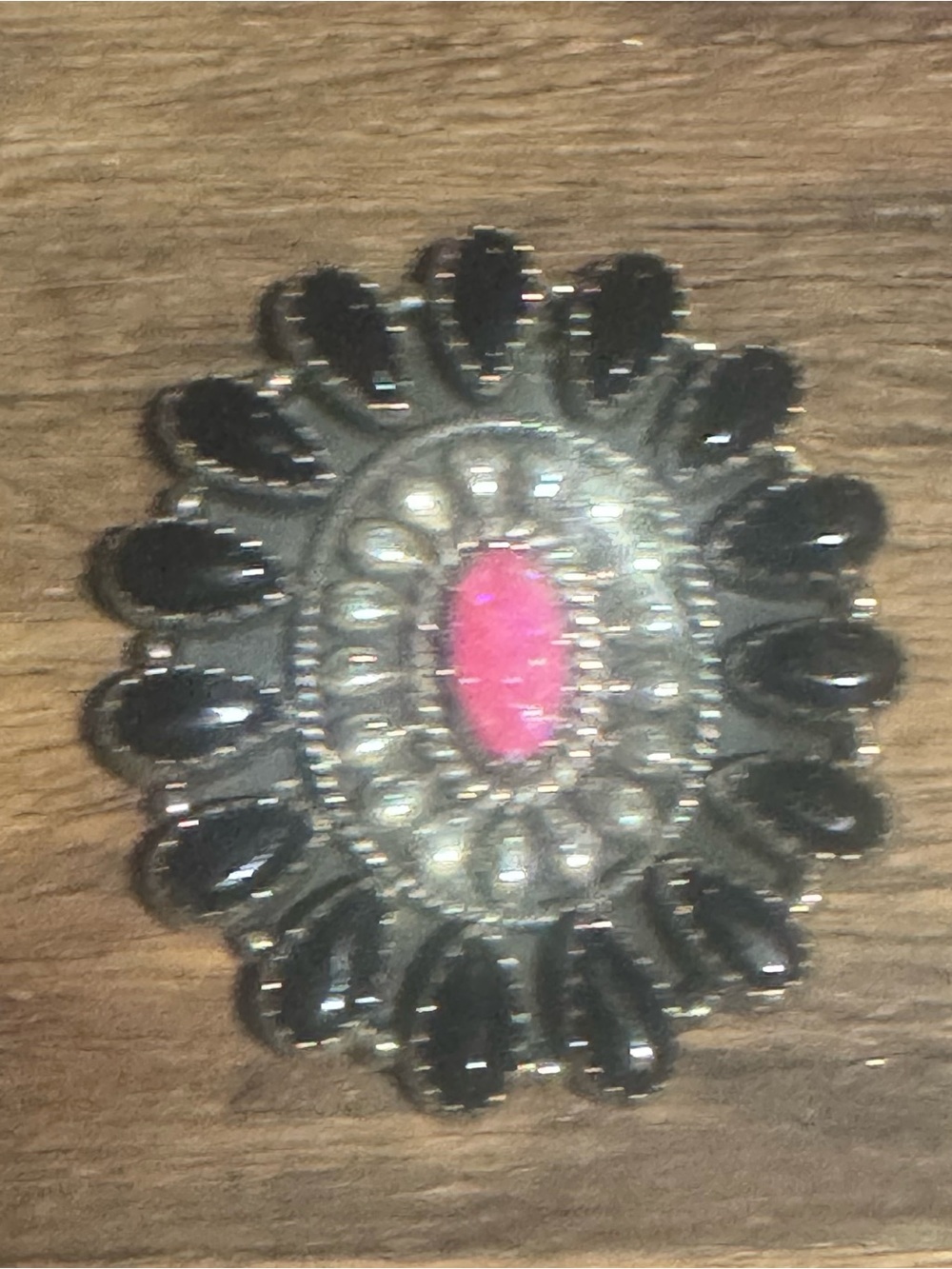 Hot pink opal and black onyx sterling silver